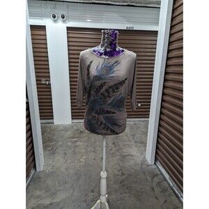 Davida XL‎ beige blouse with peacock feather